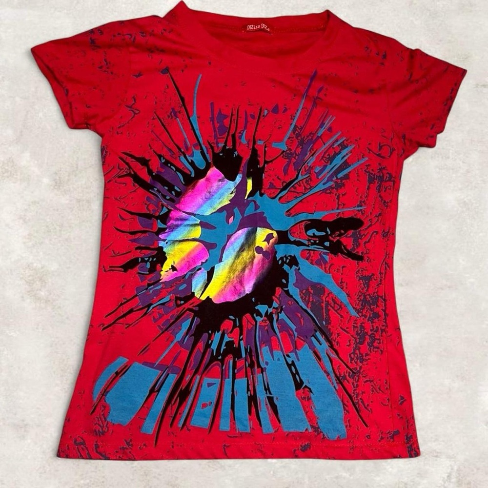 Miss Me Y2K Red and Blue Graphic Short Sleeve Tee